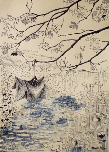 Пейзаж сангиной и углем