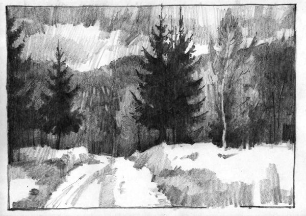 Пейзаж в графике углем