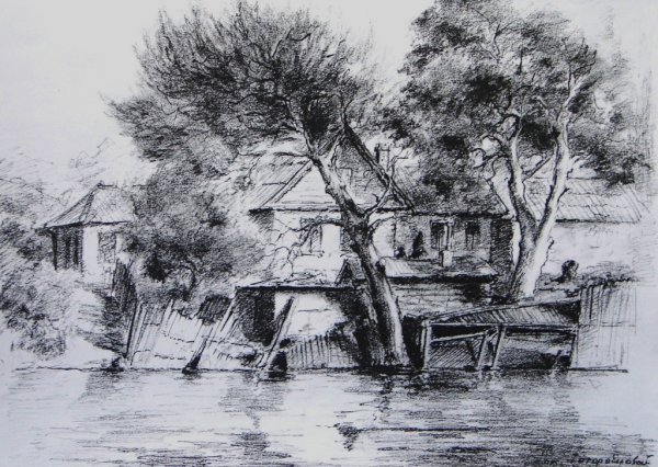 Пейзаж Графика карандаш