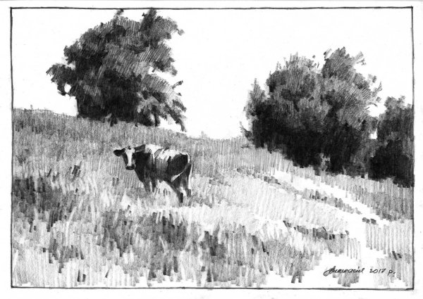 Морской пейзаж в графике