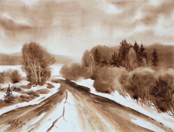 Монохромная живопись акварелью