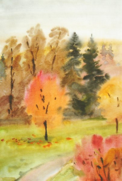 Осенний пейзаж акварелью