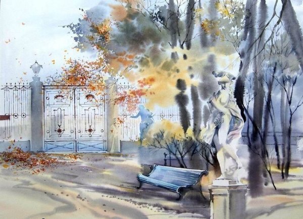 Пейзаж акварелью для детей