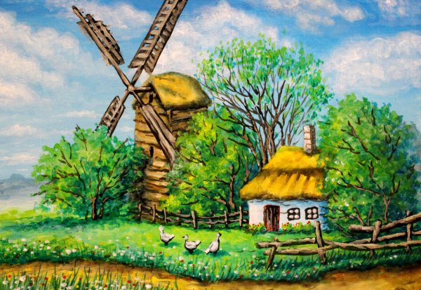 Рисунок на тему сельский пейзаж