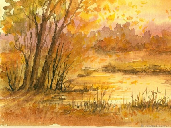 Осенний пейзаж акварелью Татьяна Берг