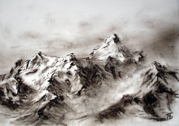 Горный пейзаж в графике