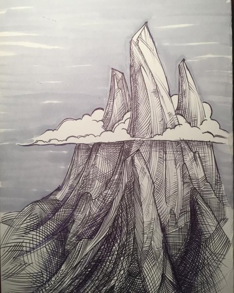 Горный пейзаж в графике