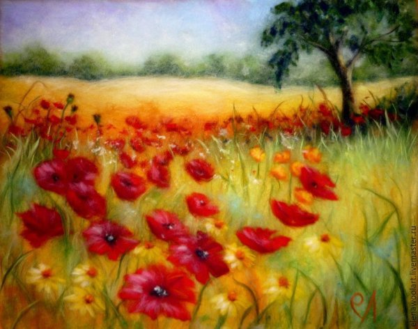 Маки валяные картины