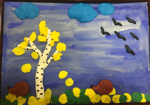 Аппликация пластилином осень