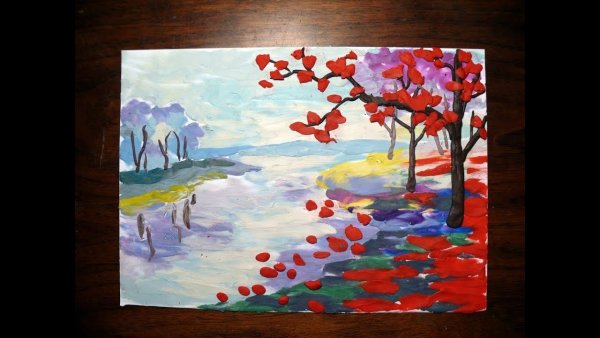 Осенний пейзаж пластилином