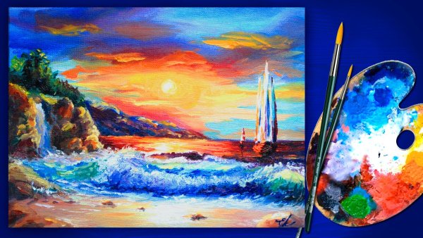 Пейзаж моря красками