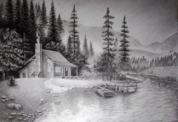 Пейзаж карандашом