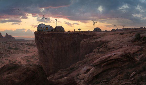 Концепт арт деревни в пустыне