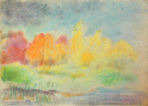 Осень цветными карандашами для детей