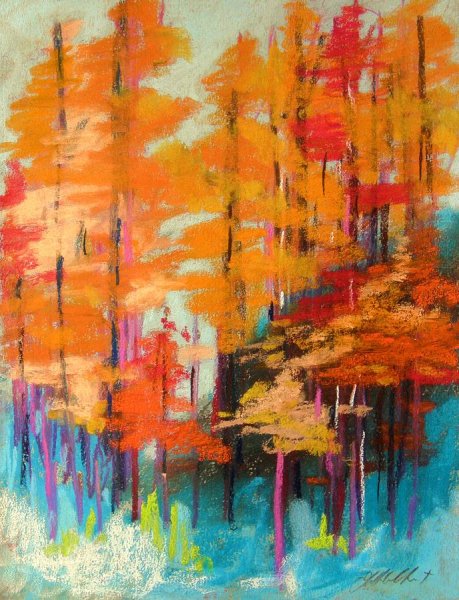 Осенний пейзаж цветными карандашами