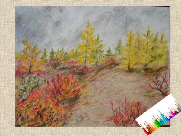 Лес восковыми мелками
