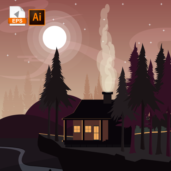 Мультяшный ночной пейзаж