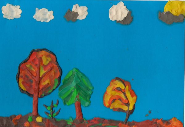 Осенний пейзаж пластилином