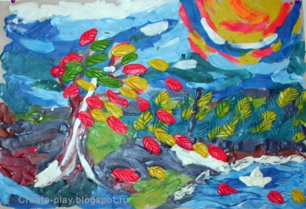 Пластилиновая живопись осенний пейзаж