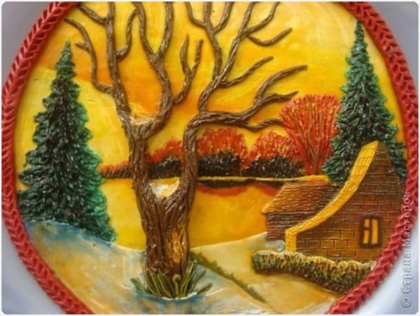 Пейзаж пластилином на картоне