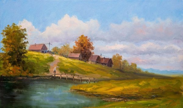 Пейзаж маслом деревня