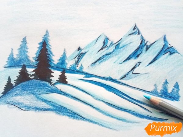 Пейзаж карандашом с растушевкой для детей