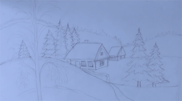 Пейзаж рисунок карандашом