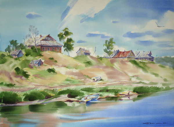 Акварель деревня Сербия