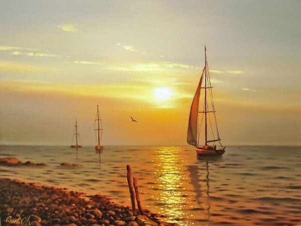 Корабль на закате