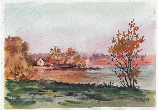 Берг осенний пейзаж акварельный Этюд