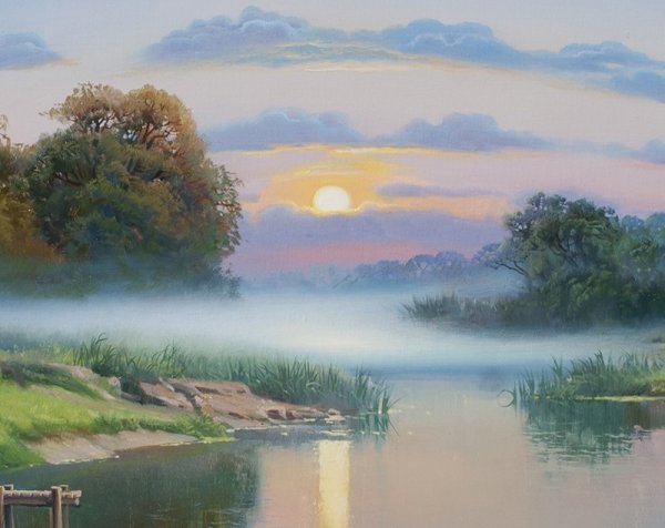 Горы и озеро акварель