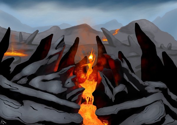 Пейзаж огонь и лава