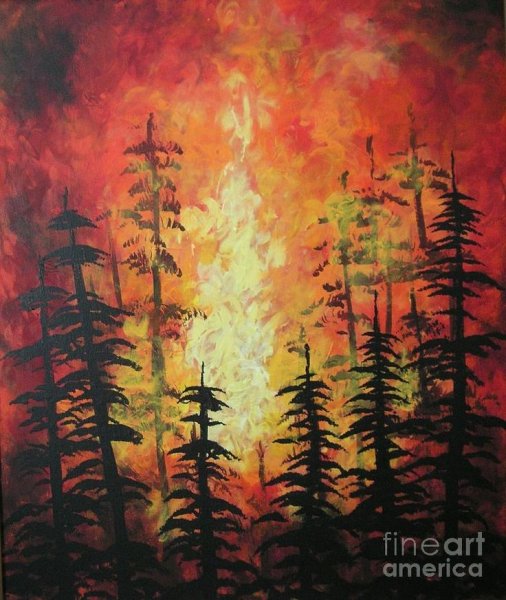 Лесной пожар акварель