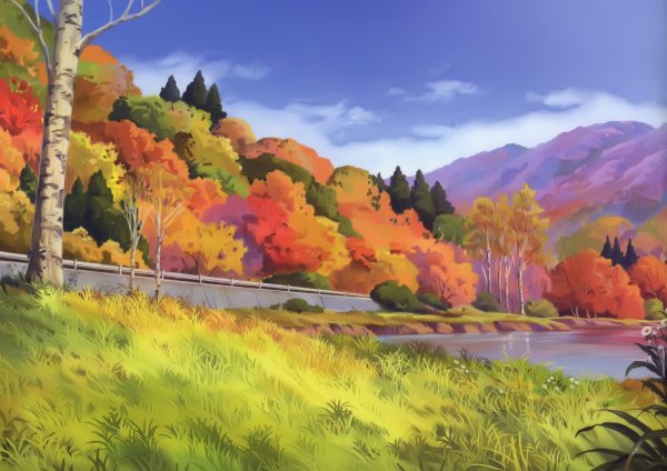 Осенний пейзаж аниме