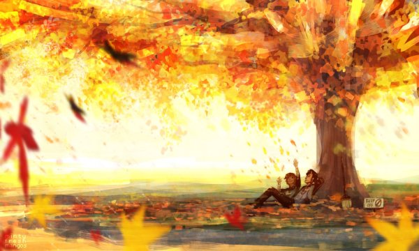 Осенние деревья аниме