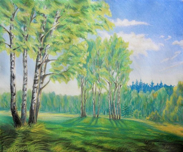 Весенний пейзаж пастелью