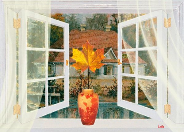 Окно с осенним пейзажем