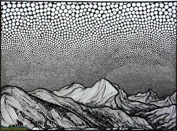 Техника пуантилизм горы