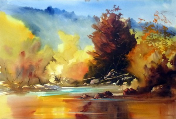 Осень живопись акварель