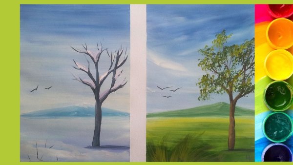 Пейзаж в теплых и холодных тонах