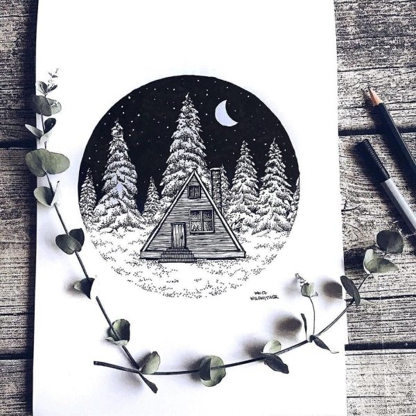 Новогодний пейзаж в графике