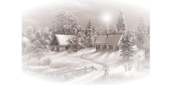 Зимний деревенский пейзаж на прозрачном фоне