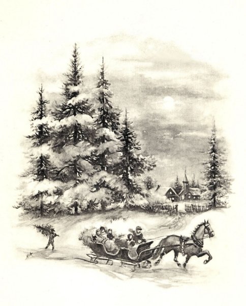 Новогодний пейзаж в графике
