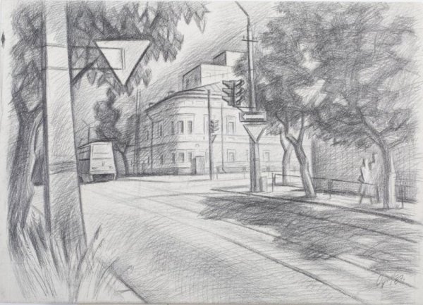 Зимняя улица карандашом