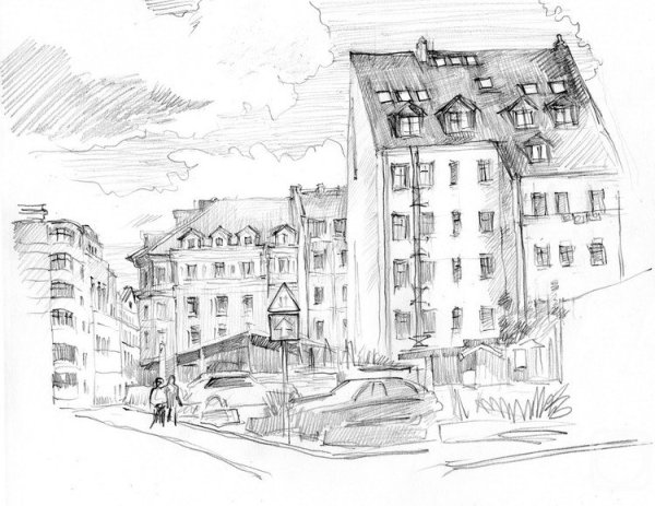 Линейная перспектива городской пейзаж