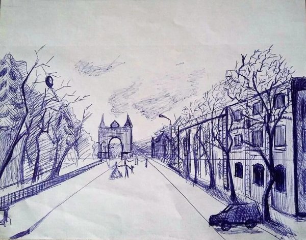 Рисунок улицы карандашом