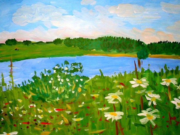 Летний пейзаж гуашью для детей