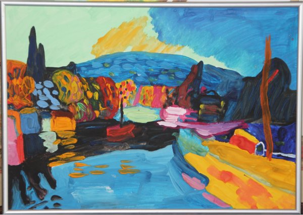 Василий Кандинский осенний пейзаж с лодками