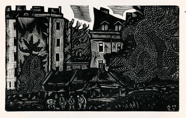 Линогравюра-Пушкинские горы художник Васильев