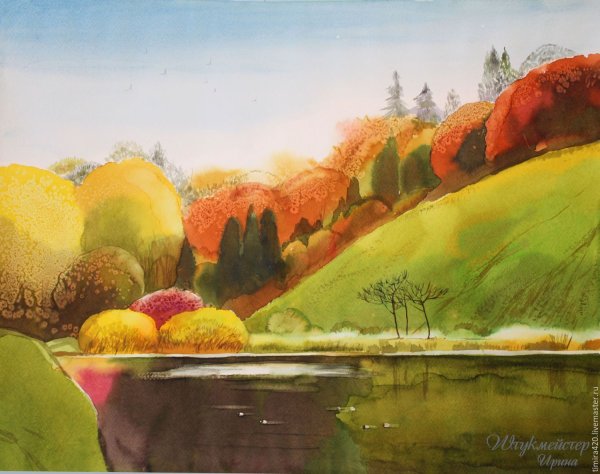 Пейзаж акварелью осень